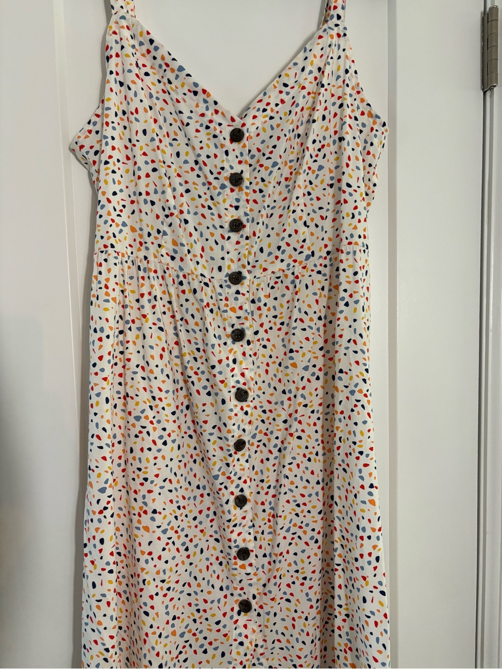 NWT Banana Republic White Multicolor Confetti Button-Front Spring Sun Dress - Picture 2 of 7
